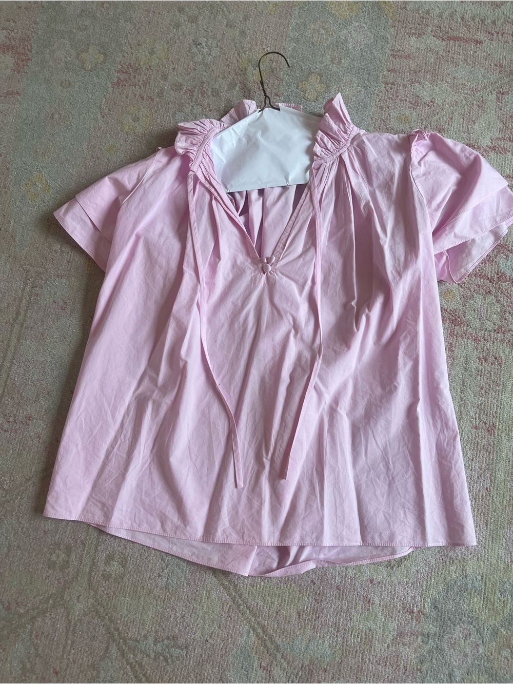 HUNTER BELL Pale Pink Ruffle Tie-Neck Blouse